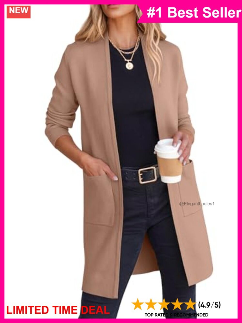 Women's Open Front Knit Cardigan Long Sleeve V-Neck Sweater